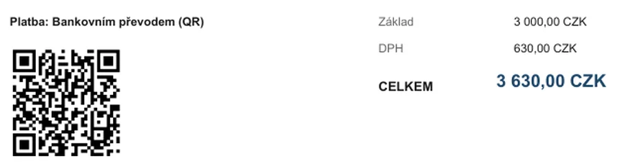Sample Saldo PDF invoice with a bank payment QR code and total amount.